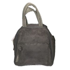 Stylish Small Vintage Authentic Prada Black & Gray With Red Accent Nylon Handbag